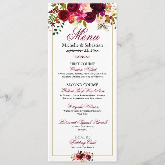 Menu de mariage floral rustique de Bourgogne Marsa (Devant)