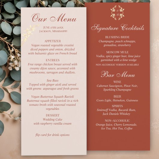 Menu de mariage floral rustique intemporel