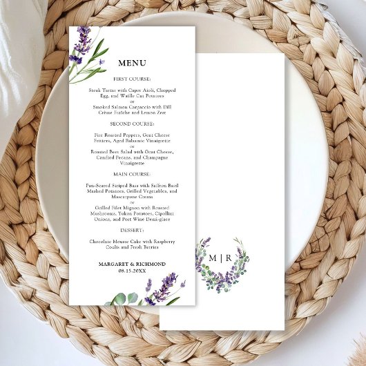 Menu de Mariage Floral Rustique Purple Lavender