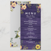 Menu de mariage floral rustique violet (Devant / Derrière)