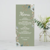 Menu de mariage floral Sage rustique 4x9 plat (Debout devant)