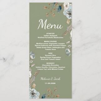 Menu de mariage floral Sage rustique 4x9 plat