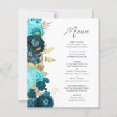 Menu de mariage floral script or aqua sarcelle Bud (Devant)