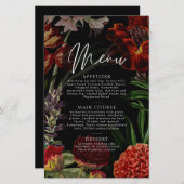 Menu de mariage floral sombre et lunatique (Devant / Derrière)