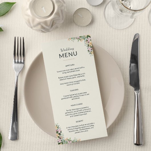 Menu de mariage floral - style boho