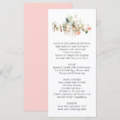 Menu de mariage floral stylisé rose pêche et blanc (Devant / Derrière)