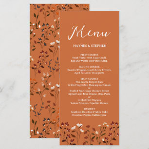 Menu de mariage floral terracotta rustique