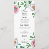 Menu de mariage floral vert botanique rose (Devant)