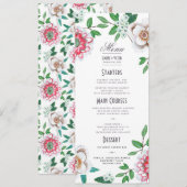 Menu de mariage floral vert botanique rose (Devant / Derrière)