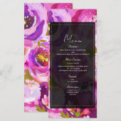 Menu de mariage floral vibrant rose et violet (Devant / Derrière)