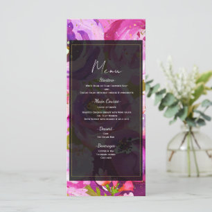 Menu de mariage floral vibrant rose et violet écla