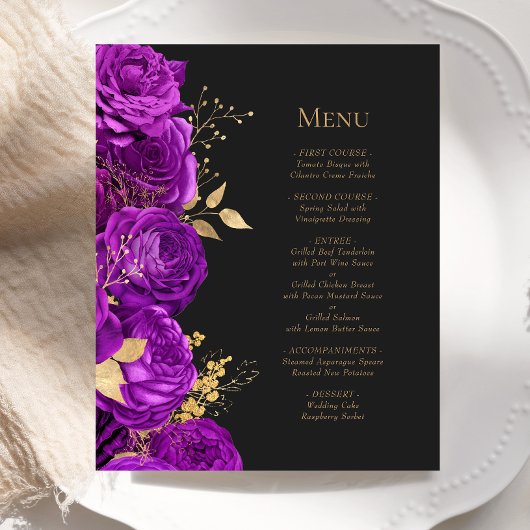 Menu de mariage floral violet or foncé Budget