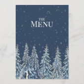 Menu de mariage forestier rustique bleu en hiver (Dos)