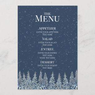 Menu de mariage forestier rustique bleu en hiver