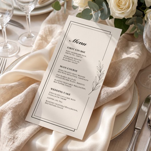 Menu de mariage formel à branche de feuille écrue