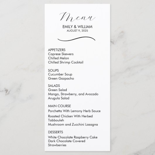 Menu de mariage formel et élégant (Devant)