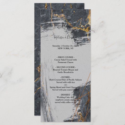 Menu de mariage géométrique à paillettes de marbre (Devant / Derrière)