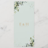 Menu de mariage géométrique eucalyptus or vert sau (Dos)