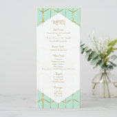 Menu de mariage géométrique or vert menthe en hexa (Debout devant)