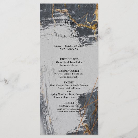 Menu de mariage géométrique pailleté en marbre (Devant)