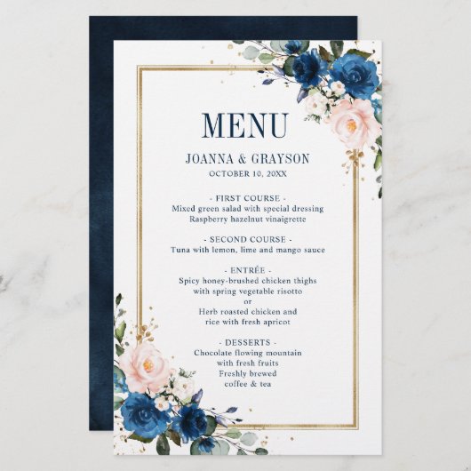 Menu de mariage géométrique Rose rose blush bleu m (Devant / Derrière)
