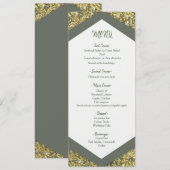 Menu de mariage glamour paillettes dorées et olive (Devant / Derrière)