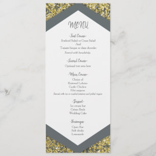 Menu de mariage glamour paillettes grises et dorée