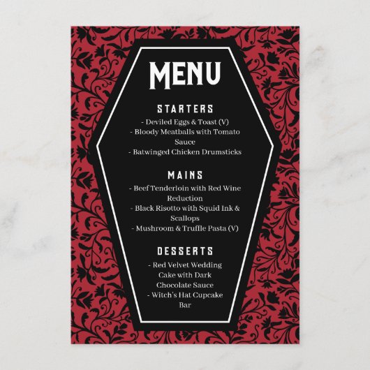 Menu de mariage gothique Cercueils & Fleurs (Devant)