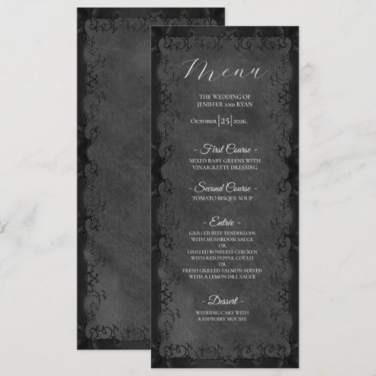 Menu de mariage gothique élégant (Devant / Derrière)