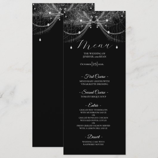 Menu de mariage gothique élégant (Devant / Derrière)