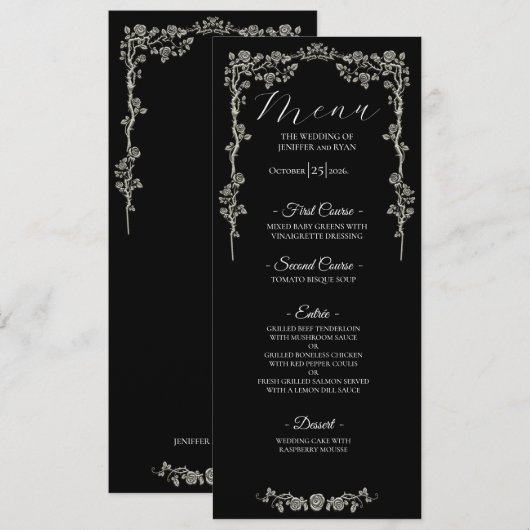 Menu de mariage gothique floral élégant (Devant / Derrière)