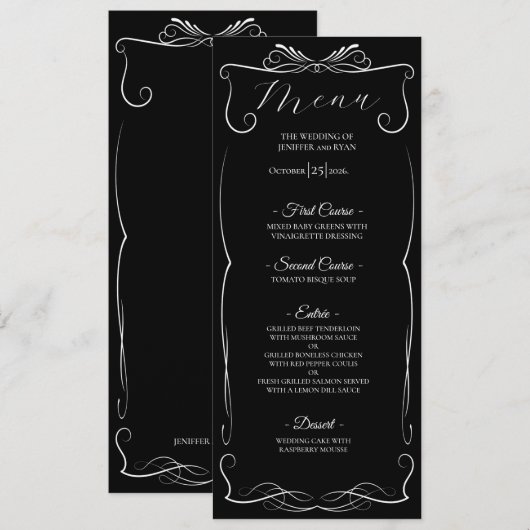 Menu de mariage gothique floral élégant (Devant / Derrière)