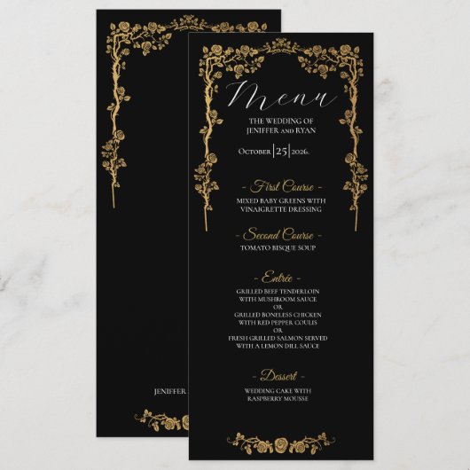 Menu de mariage gothique floral élégant (Devant / Derrière)