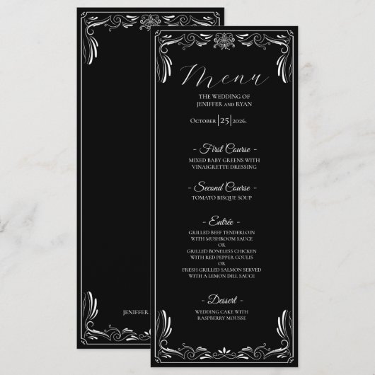 Menu de mariage gothique floral élégant (Devant / Derrière)