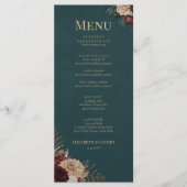 Menu de mariage gothique floral sarcelle foncé (Devant)