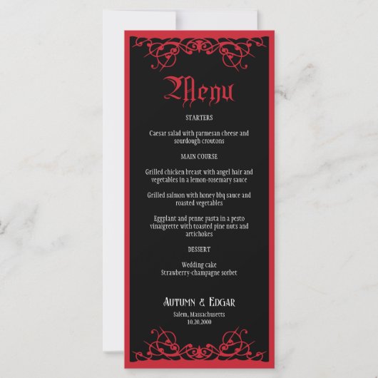 Menu de mariage gothique Halloween (Devant)
