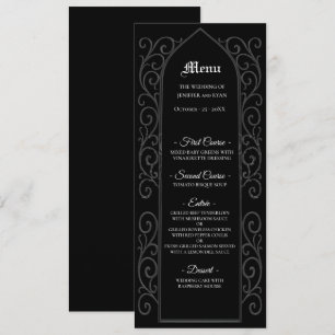 Menu de mariage gothique noir et blanc à bordure o
