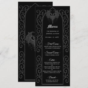 Menu de mariage gothique noir et blanc à bordure o