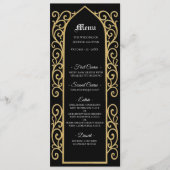 Menu de mariage gothique noir et or avec bordure o (Devant)