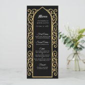 Menu de mariage gothique noir et or avec bordure o (Debout devant)