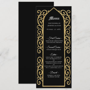 Menu de mariage gothique noir et or avec bordure o