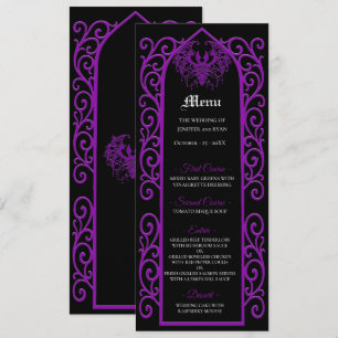 Menu de mariage gothique noir et violet à bordure