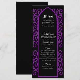 Menu de mariage gothique noir et violet à bordure