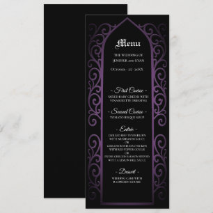 Menu de mariage gothique noir et violet à bordure