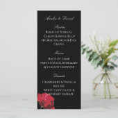 Menu de mariage gothique rose rouge sur fond noir (Debout devant)