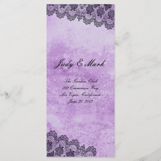Menu de Mariage gothique violet de dentelle noire (Dos)