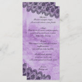 Menu de Mariage gothique violet de dentelle noire (Devant / Derrière)
