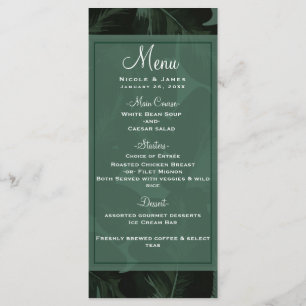 Menu de mariage Green & Black Chic Feuilles Tropic
