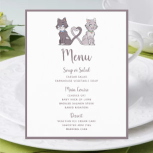 Menu de mariage gris blanc couple de chaton mignon