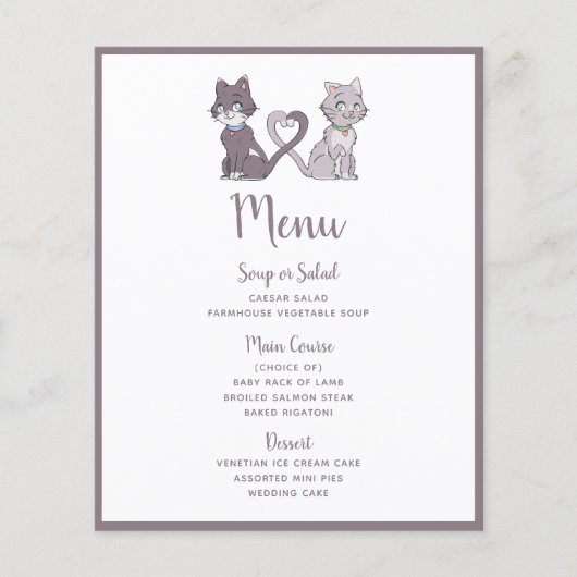Menu de mariage gris blanc couple de chaton mignon (Devant)